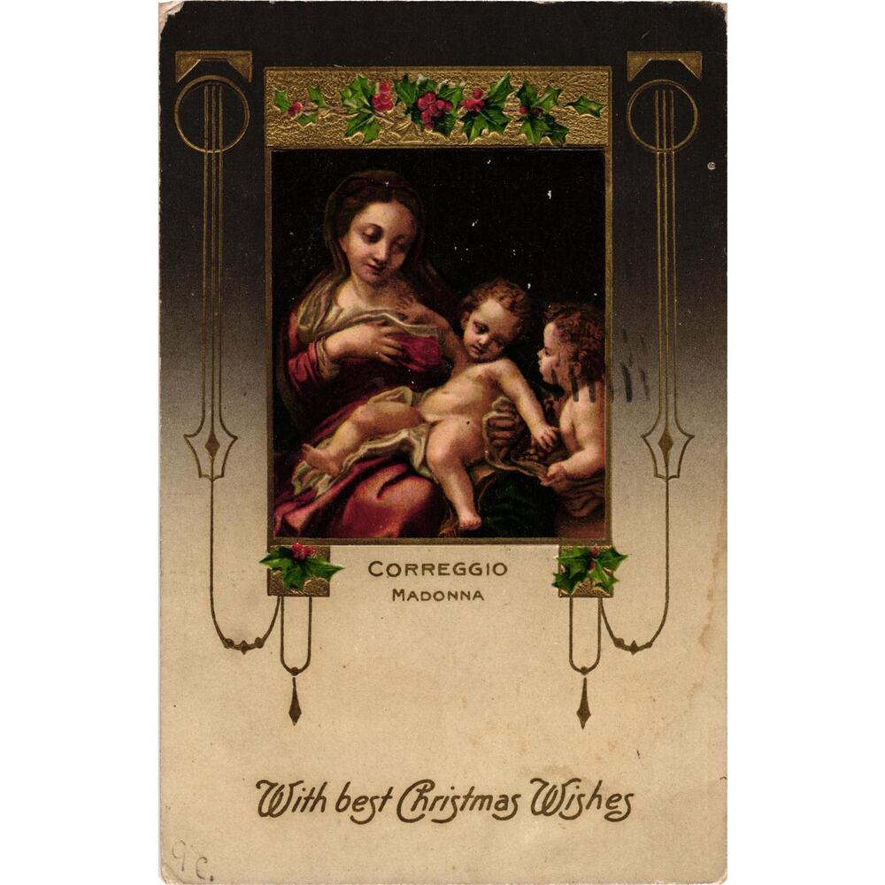 Correggio Madonna Christmas Wishes Postcard‎ Antique Posted 1908 Saint Paul Minn